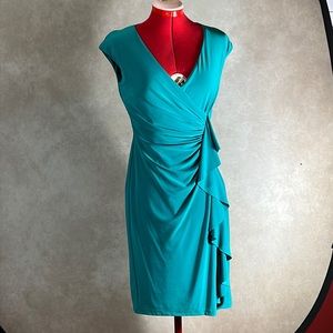 American Living surplice/faux wrap TEAL dress size 4 ruffle